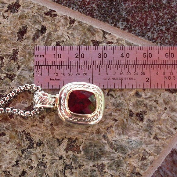 Rare & Retired David Yurman Albion Garnet Enhancer Pendant w/Chain - Picture 10 of 13